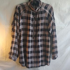 Women's Black Gray Copper Plaid Blouse